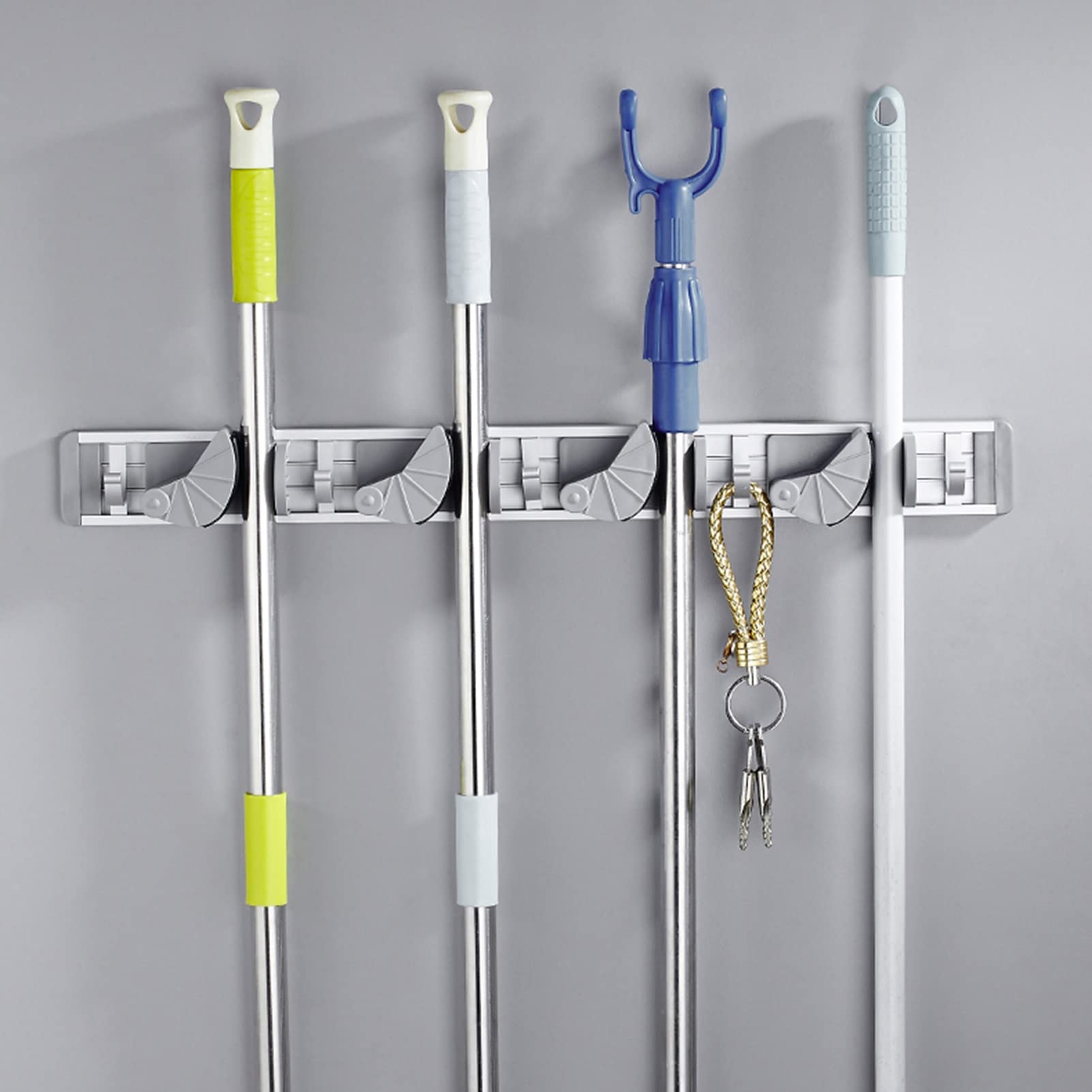Wandhalterung Besenständer, Space Aluminium Mopphalter Werkzeug Organizer, selbstklebend, kein Bohren, strapazierfähiger Moppständer, for Hausgarten, Garage (Size : 50 * 4.5cm)