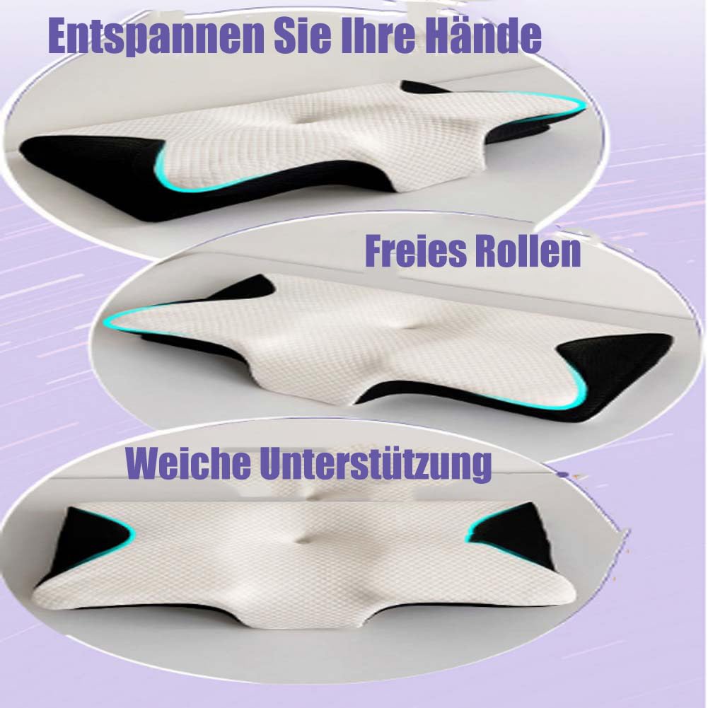 Lunava Almohada ortopédica, almohada ortopédica ergonómica, almohada de espuma viscoelástica transpirable con tapones para los oídos antifaz para dormir de lado, espalda y boca abajo, lavable (D, 1