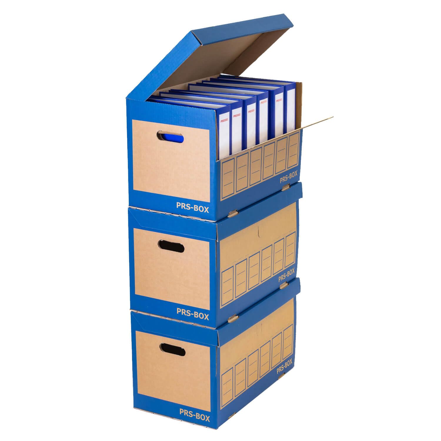 PRS Lot de 10 boîtes d'archives pour 6 classeurs, naturelle/bleue, (dent pour classeur PRESSEL, boîte d'archive)