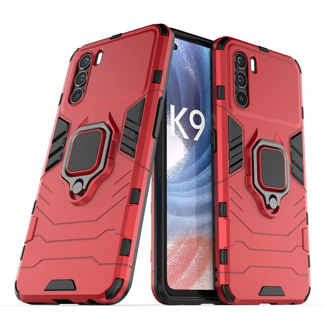 MaiJinCompatible with OPPO K9 Case, Metal Ring Grip Kickstand Bumper (Works with Magnetic Car Mount) Dual Layer Rugged Cover (Red)