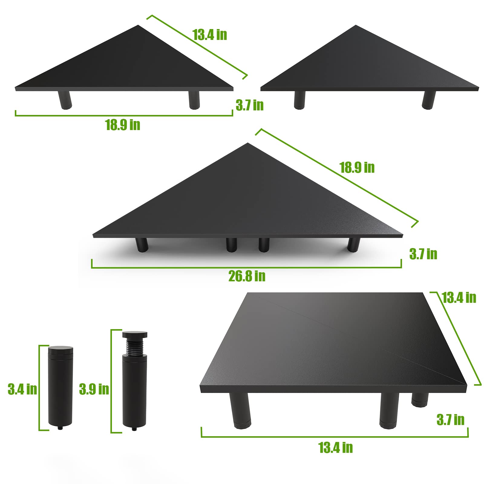 Paquete de 2 elevadores de monitor de esquina, estante de escritorio de madera y acero de altura ajustable de 27 pulgadas, diseño ergonómico que ahorra espacio, soporte de esquina universal