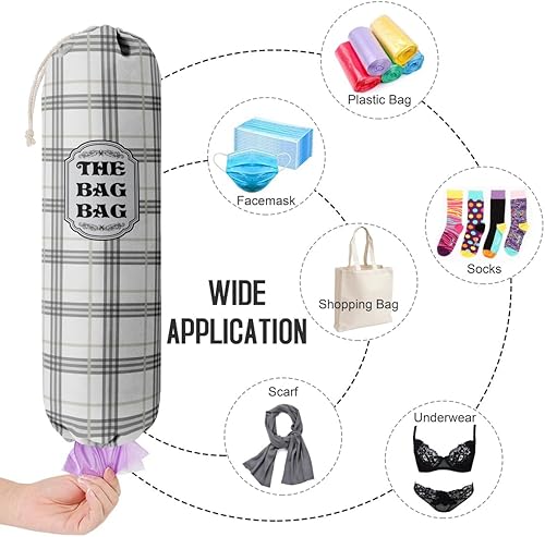 Miniatura 4 de Organizador clásico de bolsas de comestibles a cuadros de búfalo para bolsas de compras, bolsas de plástico de montaje en pared, dispensadores de