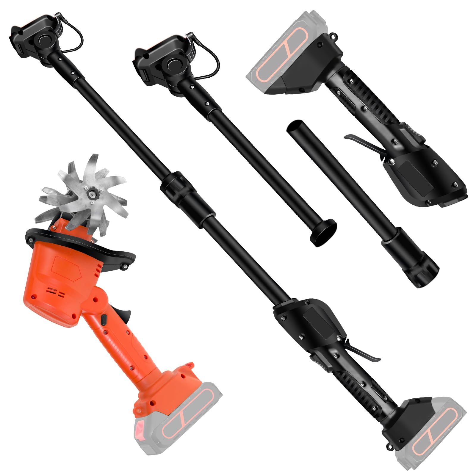 Elektrische Gartenhacke, Akku Tiller Kultivator mit 4 Stahlklingen, Teleskopgriff Elektrischer Bodenfräse Kultivator kompatibel mit Makita 21V, 10 cm Arbeitsbreite & Tiefe, für Garten (OHNE AKKU)