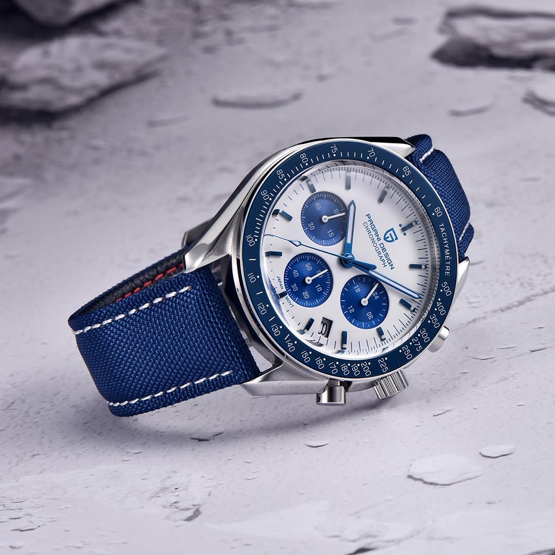 Pagani Design 1701 Orologio Uomo VK63 Orologio al Quarzo Cinturino in Acciaio Inox 100 Metri Resistente all'Acqua Elegante Sport Business Elegante Orologio Regalo da Uomo.