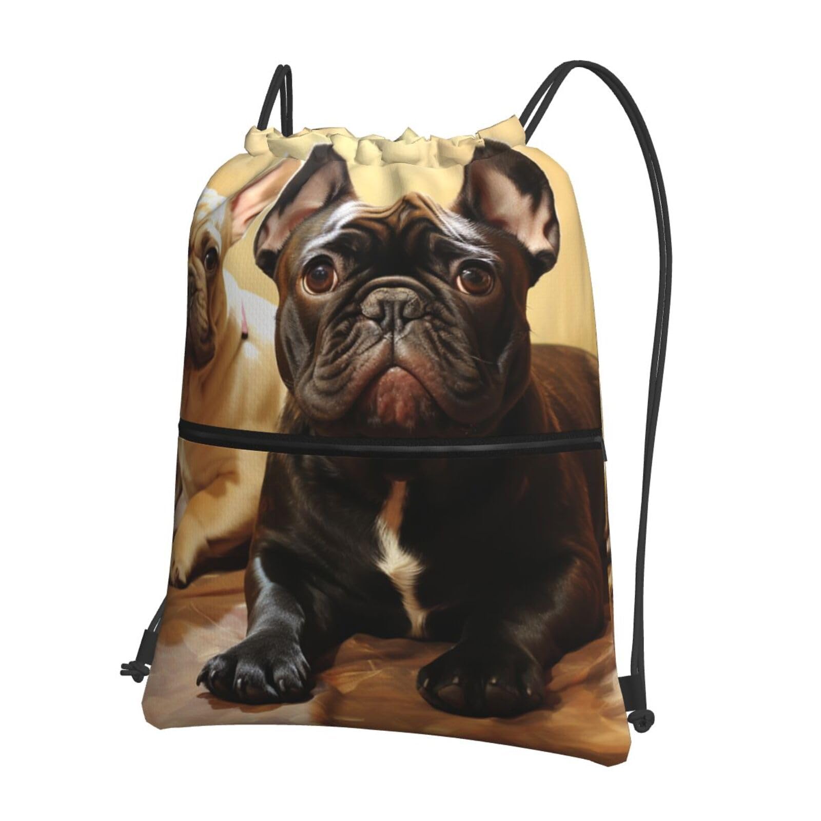 TOXOCMDKLE Drawstring Backpack Foldable String Bag Cute French Bulldog Graphics Resistant Sackpack Sports Gym Bag for Shopping Yoga