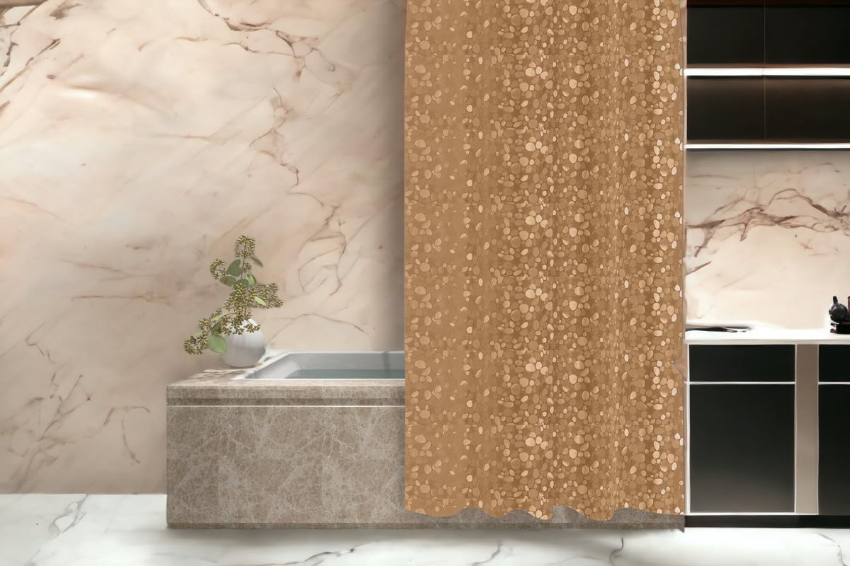 CASA-NEST PVC 3D Translucent Shower Curtain,Size-4.5ft x 7 ft(Length),Bathroom Curtain,Pack of 1 pcs Stone (Golden)