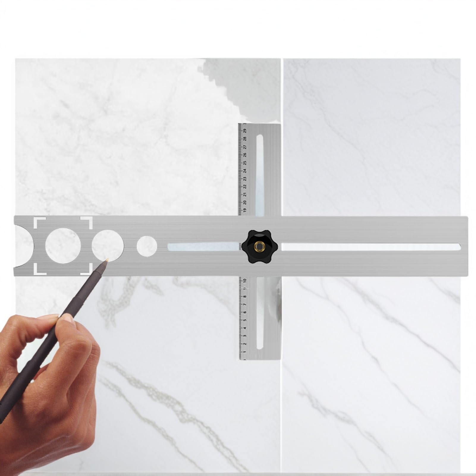 Segna fori – Localizzatore di fori per piastrelle in ceramica, campo di misurazione 300 mm, guida di precisione 25 mm/40 mm/45 mm/55 mm/60 mm per bagno, cucina, piano di lavoro per legno, apertura
