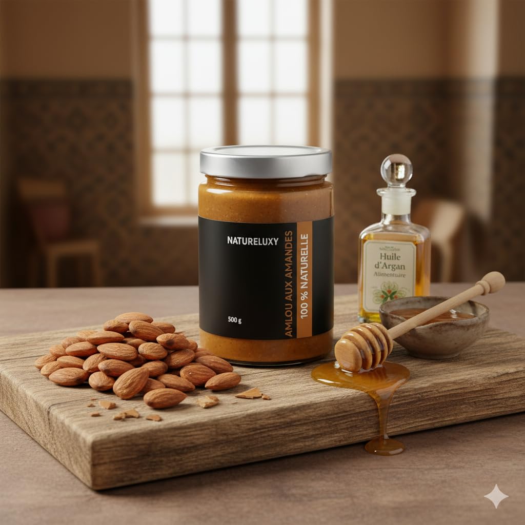 Natureluxy – Amlou 500g | Pâte à Tartiner Traditionnelle Marocaine | À l’Huile d’Argan & Amandes | Recette Authentique & Naturelle