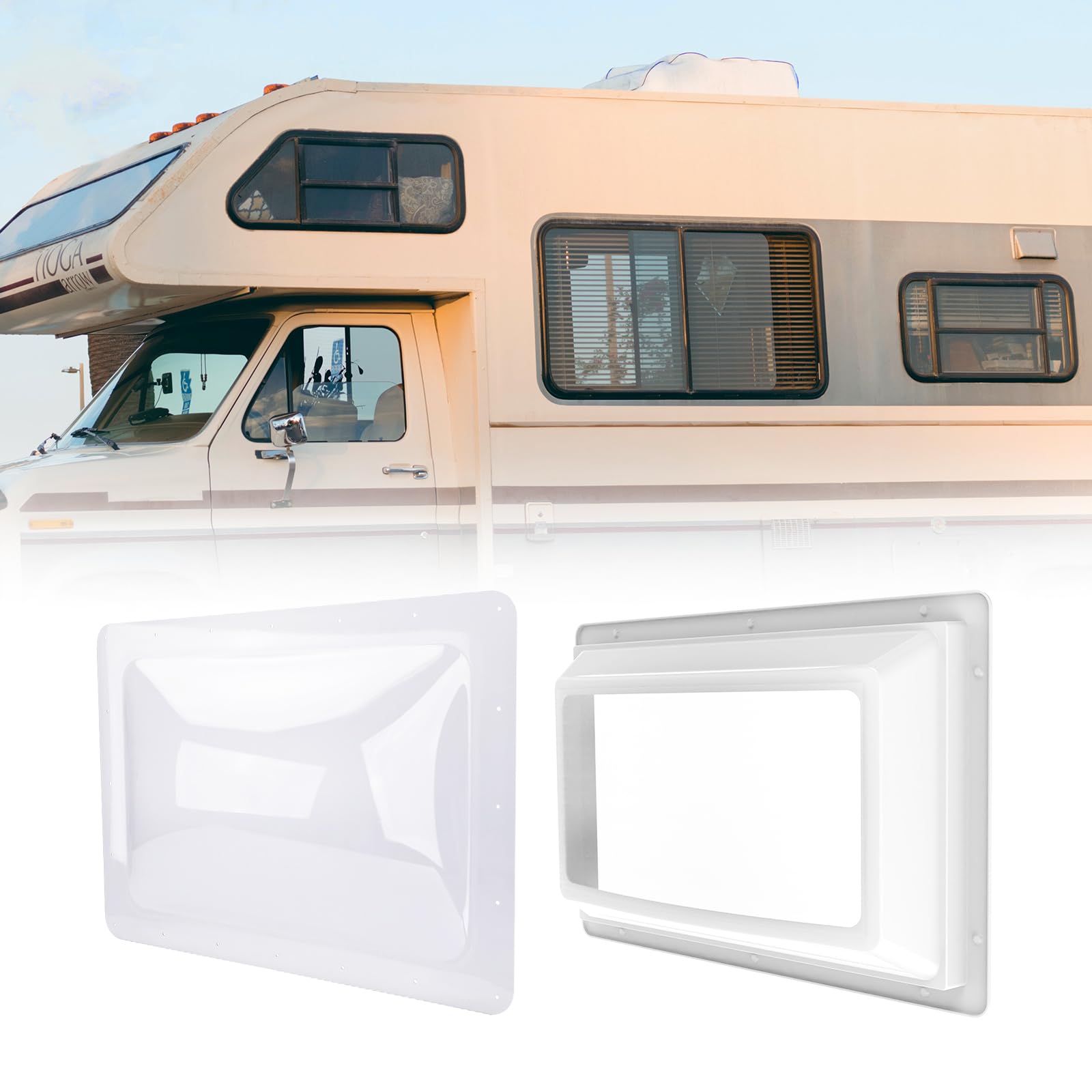Photo 1 of RVGUARD RV Skylight Bundle, 14"x22" Inner Dome with Skylight Replacement, 18"x26" Clear Outer Skylight Fits 14"x22" Opening, for Camper Trailer Fifth Wheel Truck, UV Resistant, Impact Resistant
