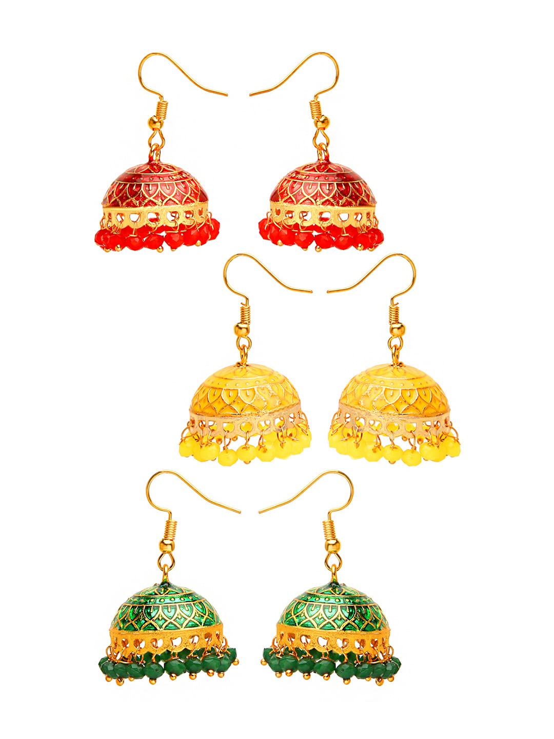 Yellow Chimes Meenakari Jumka Earrings with Ethnic Design Gold Plated Traditional Beads Combo of 3 pair for Women and Girls (B09XBSGS12) Amazon Price History, Amazon Price Tracker
