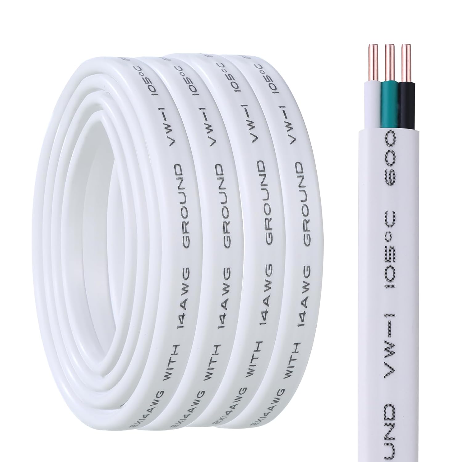 14/2 NM-B Electrical Wire with Ground 50FT 14 Gauge Copper Wire 2 Conductor Non-Metallic Sheathed Cable Residential Indoor Wiring for Switche Outlet
