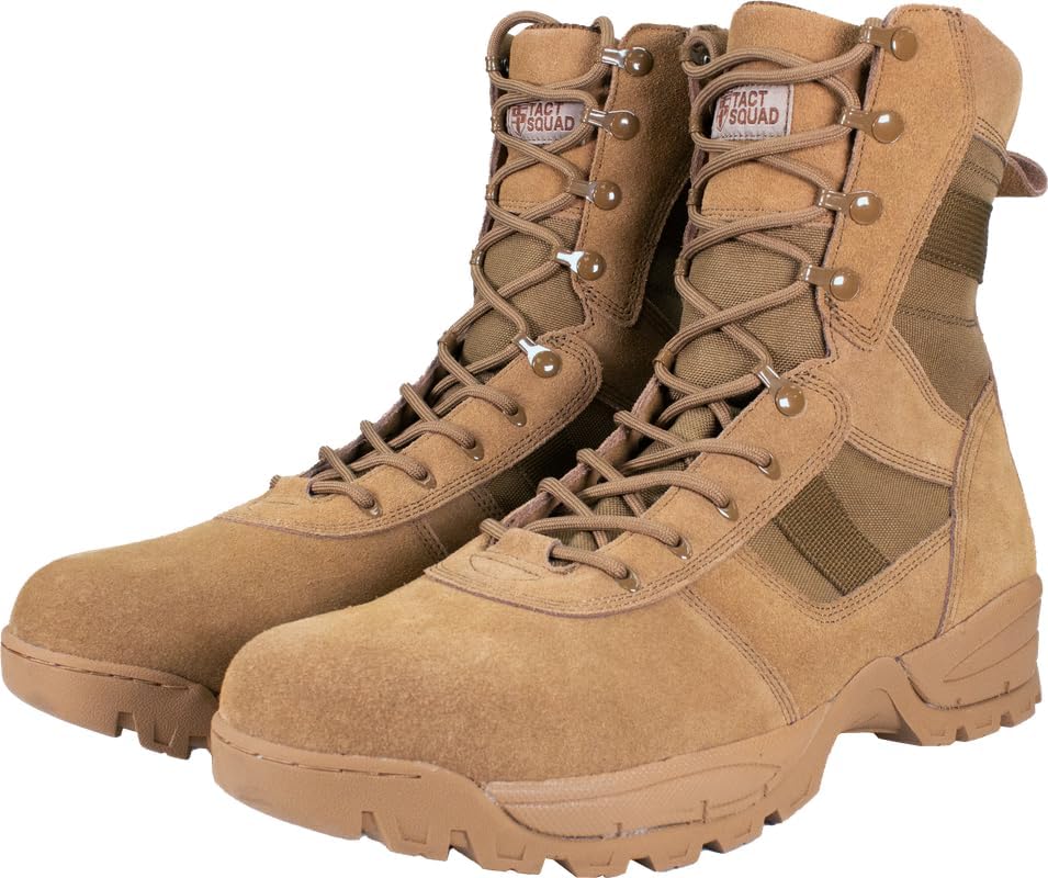 Tact Squad Patriot Military Tactical Work Boots 8" Lightweight Leather Comfortable All Day Use Hiking Motorcyle Boots for Men and Women with Memory Foam Insole and Ankle High Protection