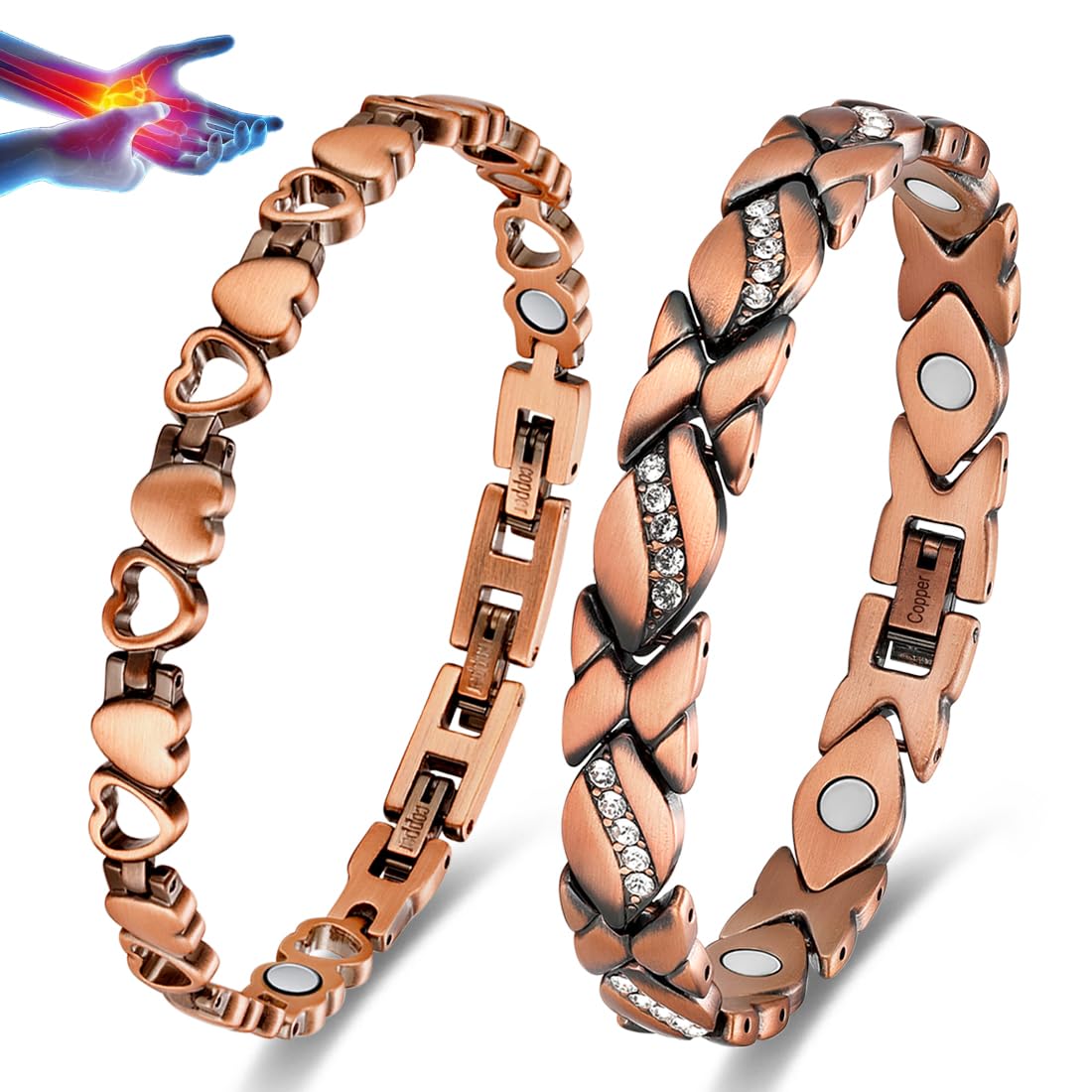 Vicmag Bracelets en cuivre pour femme, ensemble de bagues magnétiques