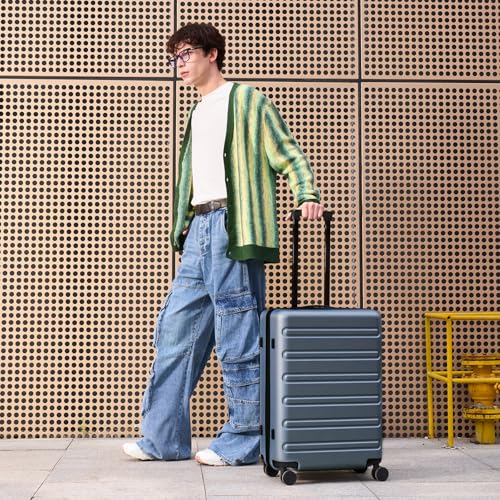 Image of NINETYGO Medium Checked Luggage 24 Inch, Checking In Luggage with Smooth Double Spinner Wheels, Hard Shell PC+ABS Suitcase, Lightweight Travel Luggage, TSA Approved (Grey, Andes)