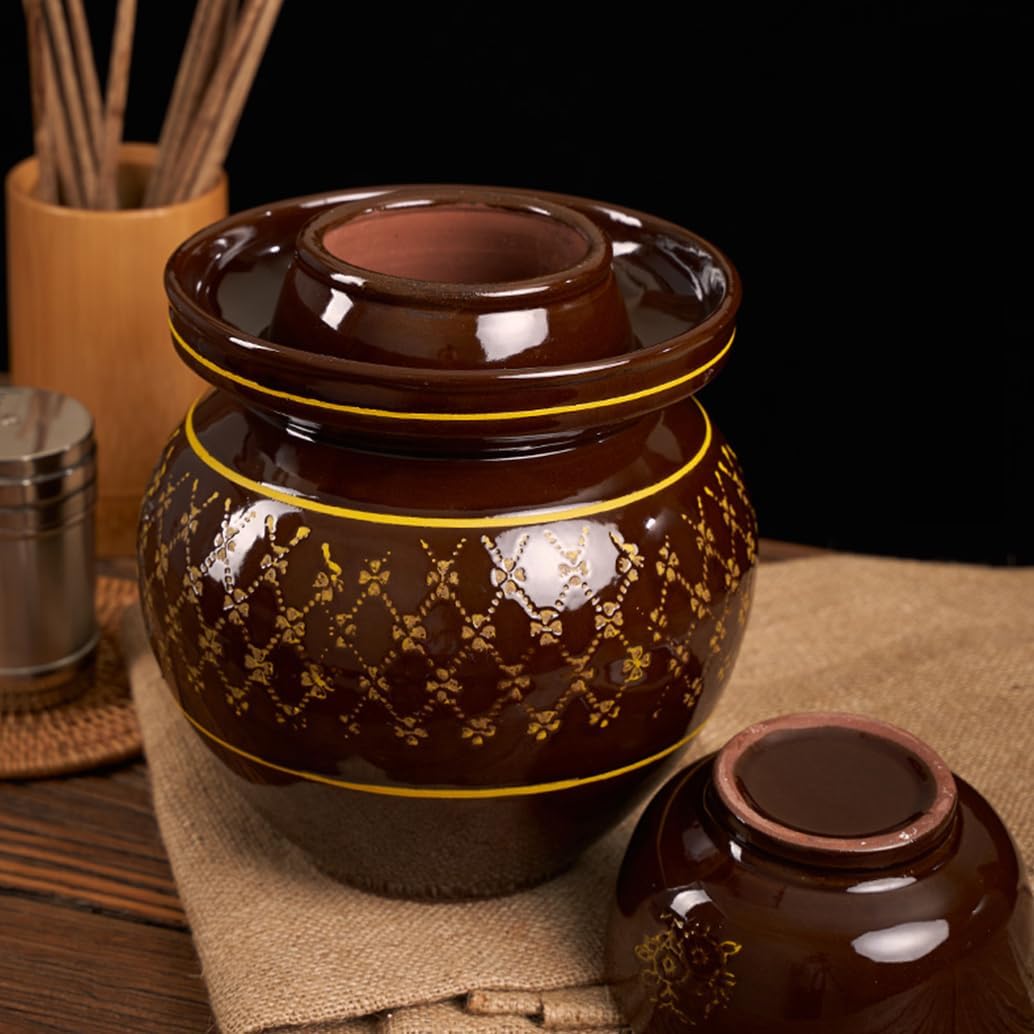 Large Ceramic Pickle Jar, Fermentation Jar, Fermenting Crock with Water Seal Airlock Lid, Fermentation Tank for Pickling Kimchi Sauerkraut,Stoneware Kombucha Brewing 2.5kg