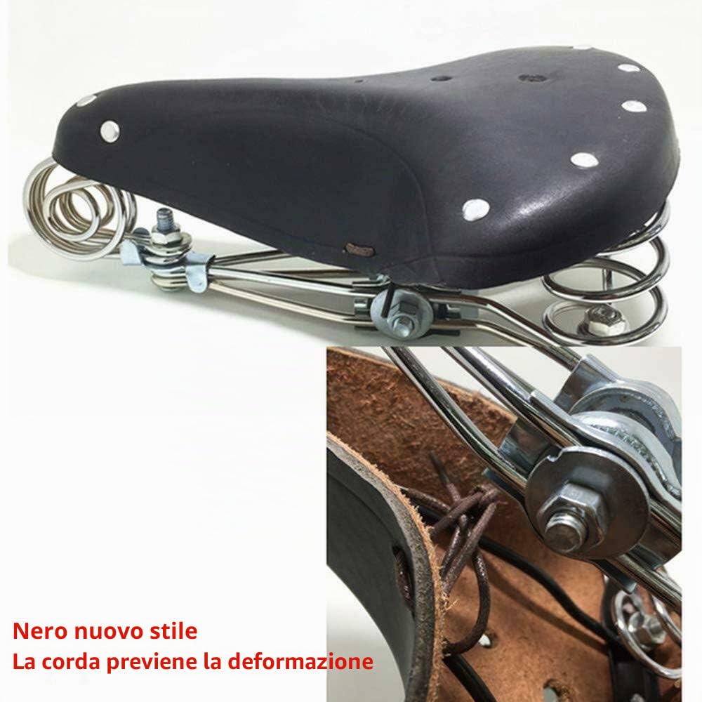 Riloer Sella per Mountain Bike, Seggiolino per Bicicletta in Pelle di Vacchetta Classica Vintage con Molle, Nero