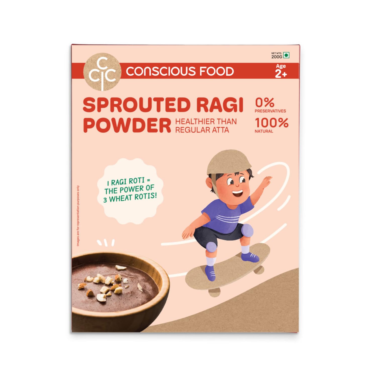 Conscious Food For Kids - Sprouted Ragi Powder - 200g | 100% Natural Sprouted Ragi Flour/Nachni Flour/Ragi Satva/Kodra/Taidalu/Kezhvaragu/Finger Millet Flour | No Milk, No Sugar, No Salt (B0CF9MFVL1) Amazon Price History, Amazon Price Tracker
