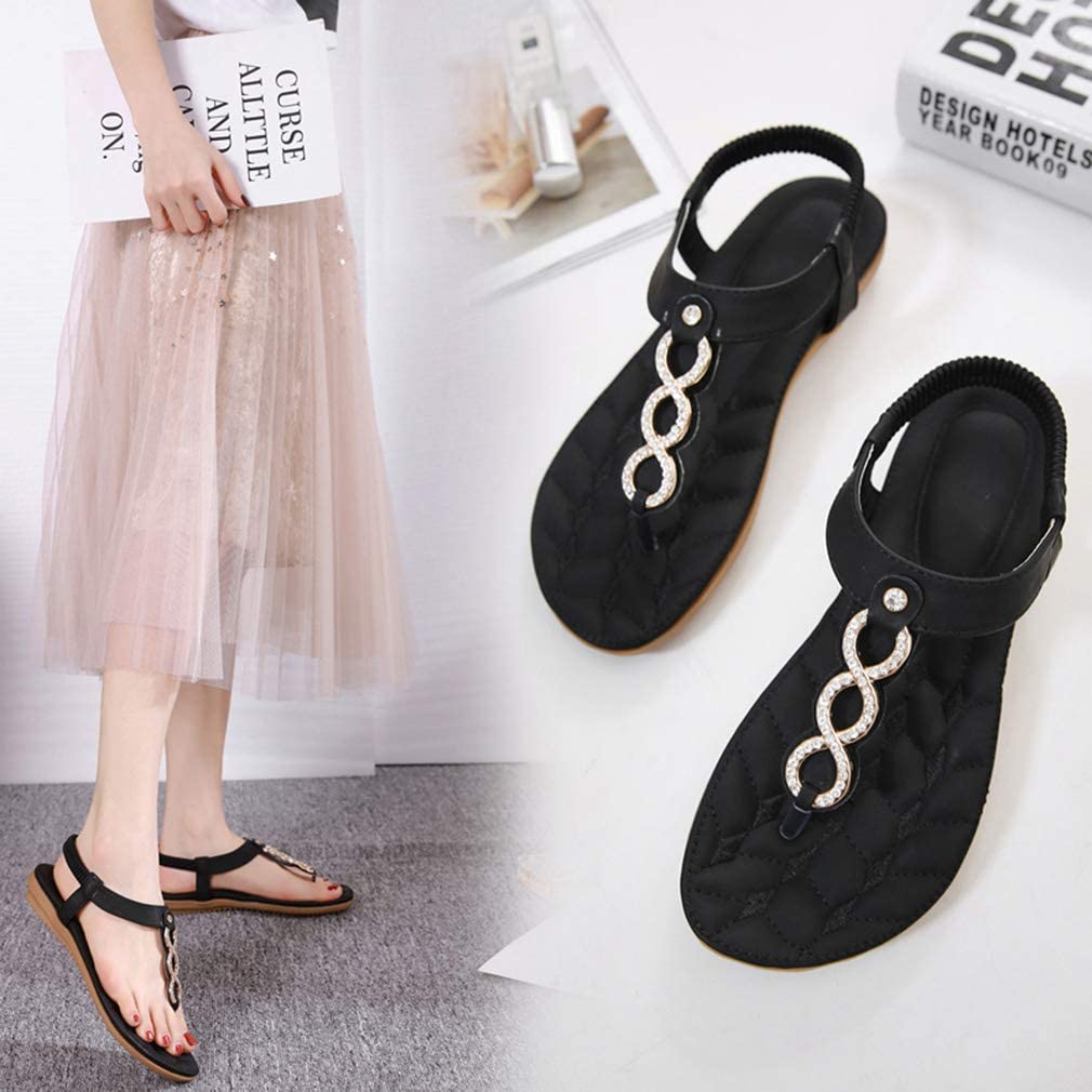 Sandalias Mujer Verano Planas Comodas Bohemio Sandalias de Playa Punta Abierta Clip Toe Pisos Cómodo Elástica Casual Zapatos 36-41 EU