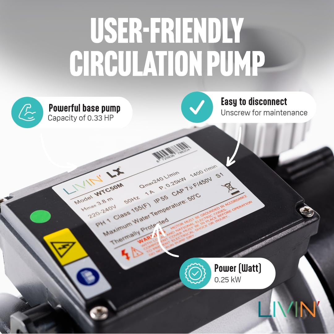 Pompe De Circulation LX WTC50M 0,23 KW – Idéale Pour Spa, Hot Tub Et Piscine Hors Sol – Débit Max 240 L/min – 230V/50Hz