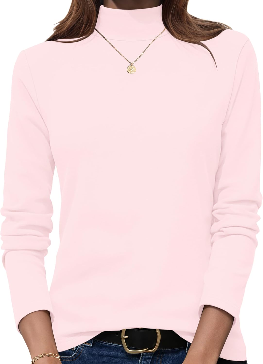 AUSELILY Turtleneck Tops for Women Mock Neck Long Sleeve Shirts Basic Lightweight Women Losse Fit Tops