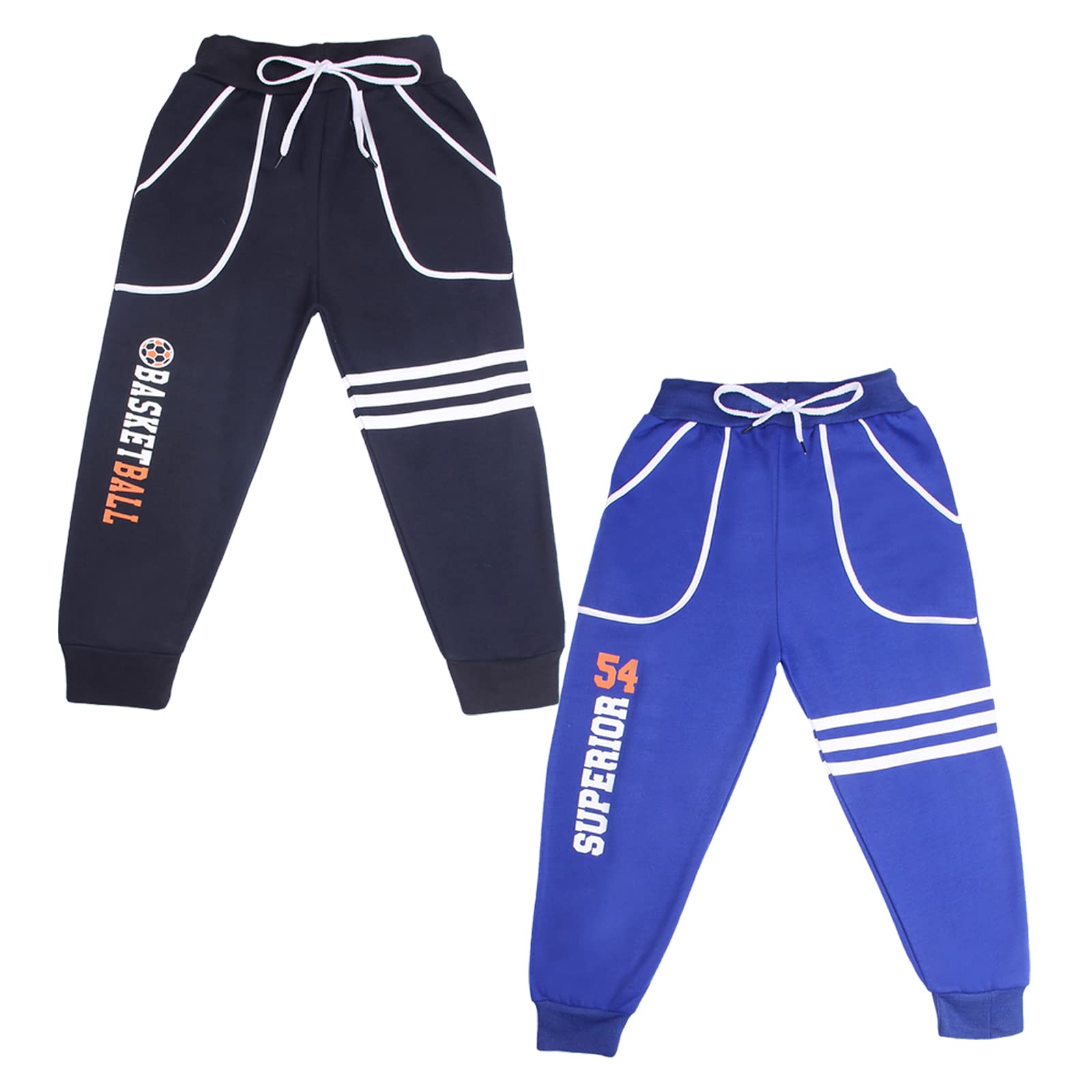 IndiCraftsCotton Solid Track Pant for Boys & Girls - Loose Fit Pants for Unisex Pack of 2, Royal Blue, Navy Blue, 9 Years-10 Years