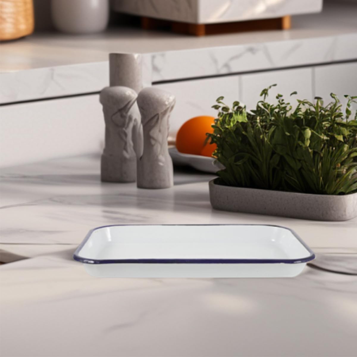 Cabilock 2 Bandejas Rectangulares Esmaltadas Multifuncionales Fáciles de Limpiar para Hornear Resistentes para Cocina y Repostería, Aptas para Horno y Uso Diario