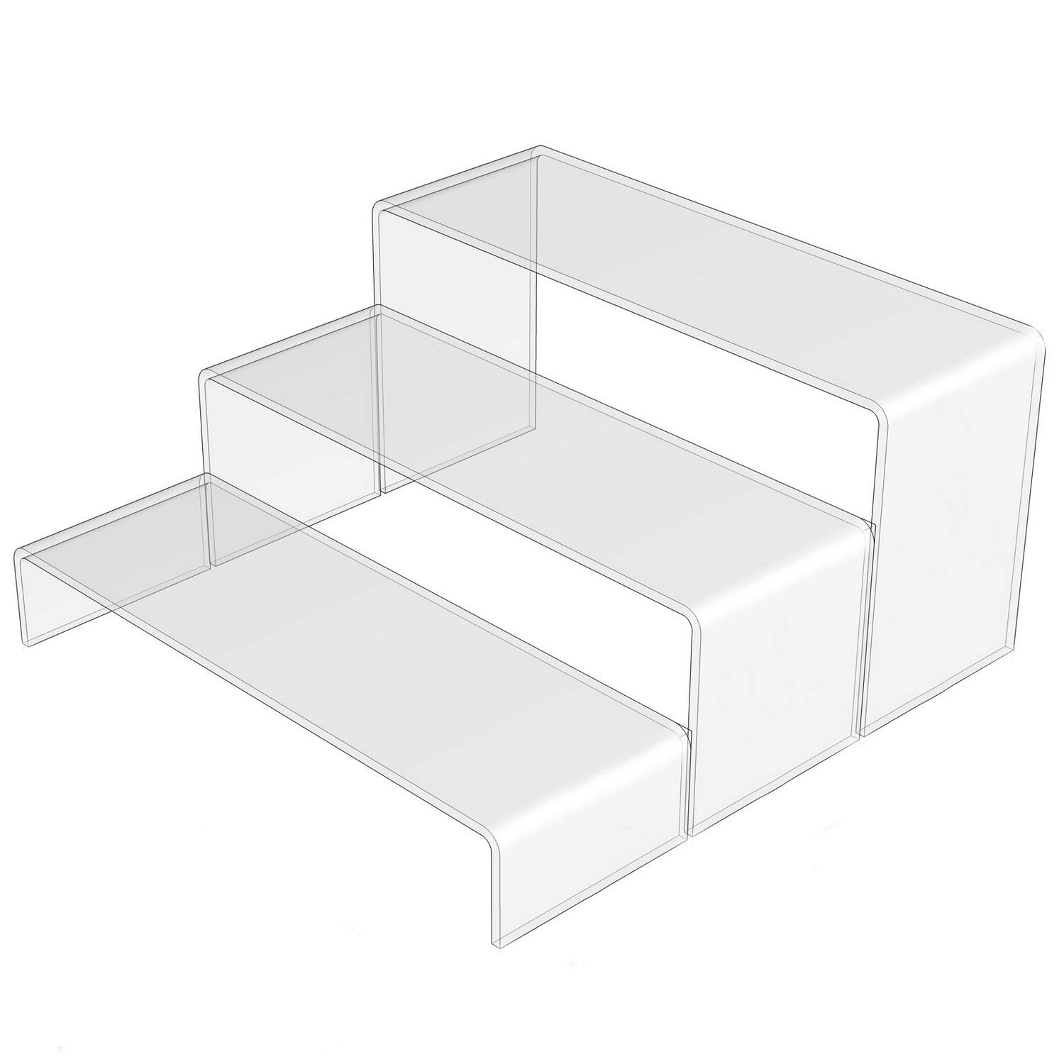 3R W Design Large 3 Tiered Clear Acrylic Display Risers- Premium Shelf Riser Display Stands and Plinths - Hoverstand- Made in UK (4mm-thick 3-steps-30cm long, Max Load 1.5kg/level) — image 1
