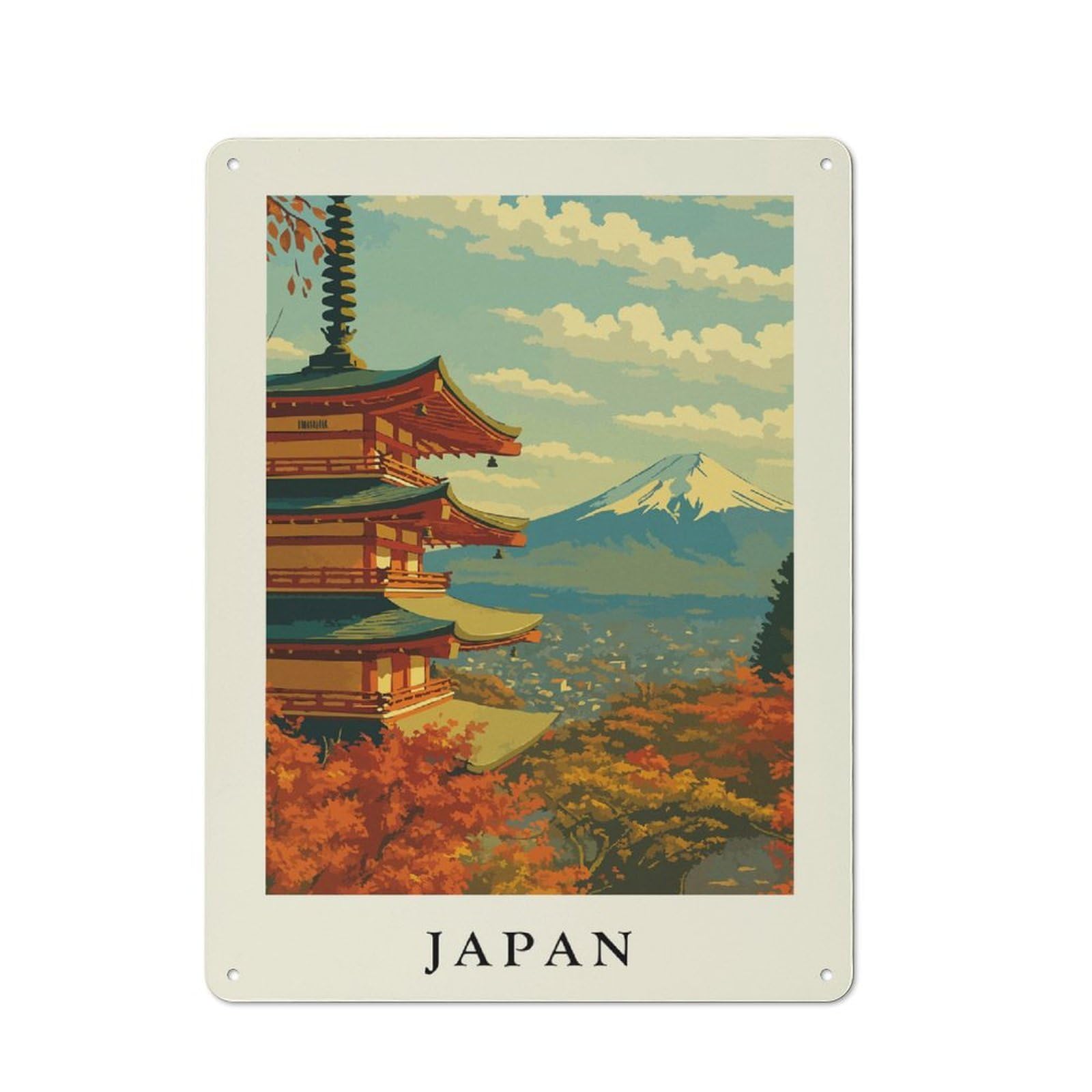 Junmoney Japan Landscape With Pagoda And Mountain 40X30cm Vintage Tin Sign With For Hobby Room Or Studio, For Winter Interiors And Metal Sign Collectors