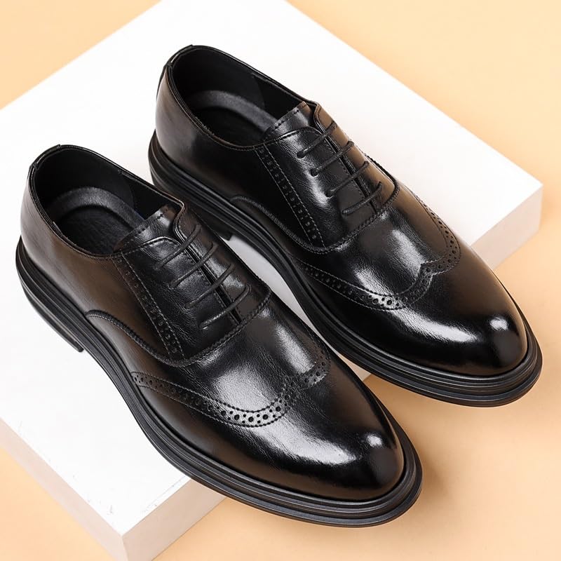 Men's Lace-up Dress Shoes Wedding Groom Breathable Formal Leather Oxford Shoes Business Brogue Shoes Loafers(7.5)2