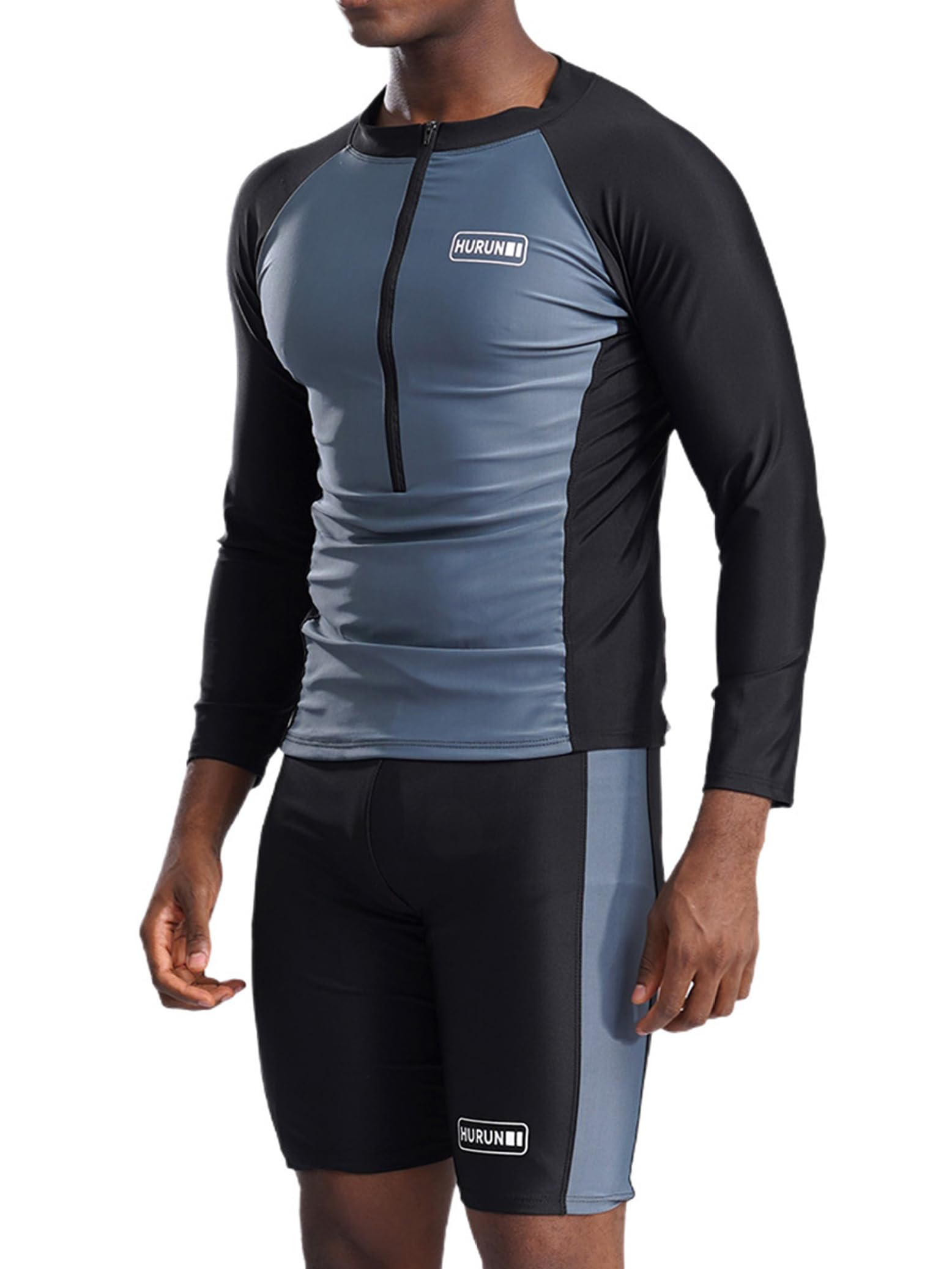 Eandarui Men Sun Protection Swimming Costume Rash Guard Athletic Swimsuit Surfing Diving Wetsuit Bathing Suit Black 3X-Large