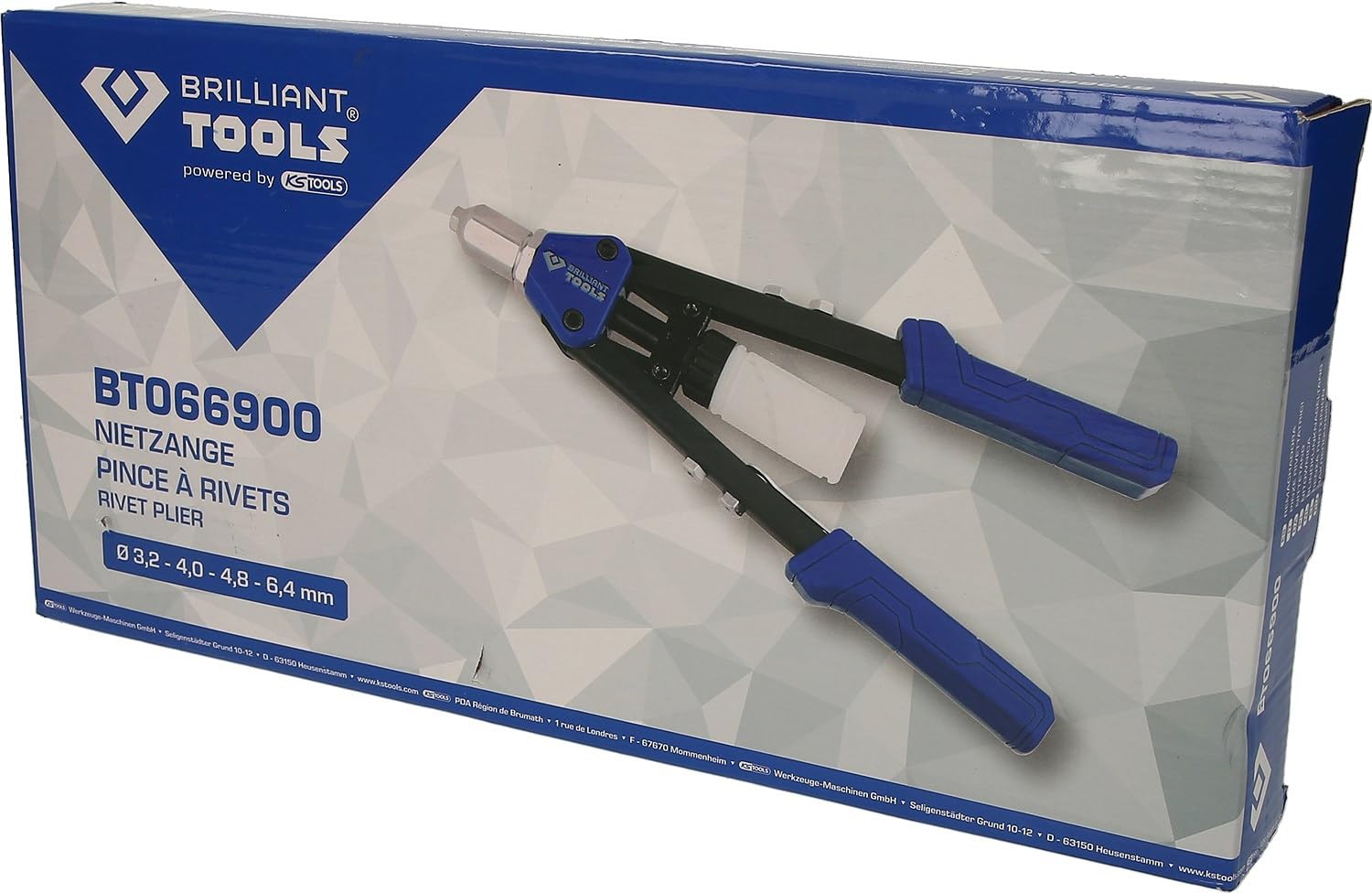 BRILLIANT TOOLS BT066900 Rivettatrice manuale per rivetti con Ø 3,2-4,0-4,8-6,4 mm [Powered by KS TOOLS]