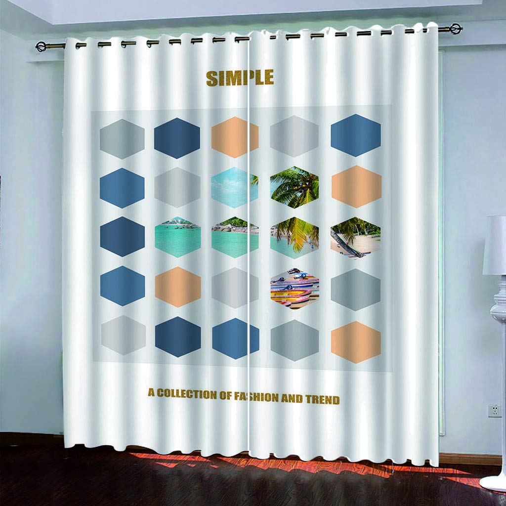 Maynuo Girls Curtains For Bedroom 3D Simplified Geometric Hexagon Eyelet Top Curtain For 62X78inch Kids Window Treatments For Home Decoration Thermal