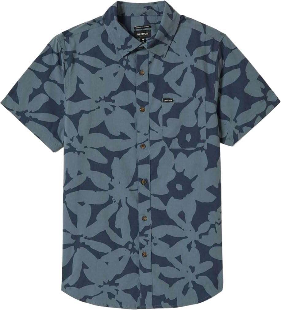 Brixton - Mens Charter Print Woven Shirt, Color Washed Navy/Azure Blue Floral, Size: Medium