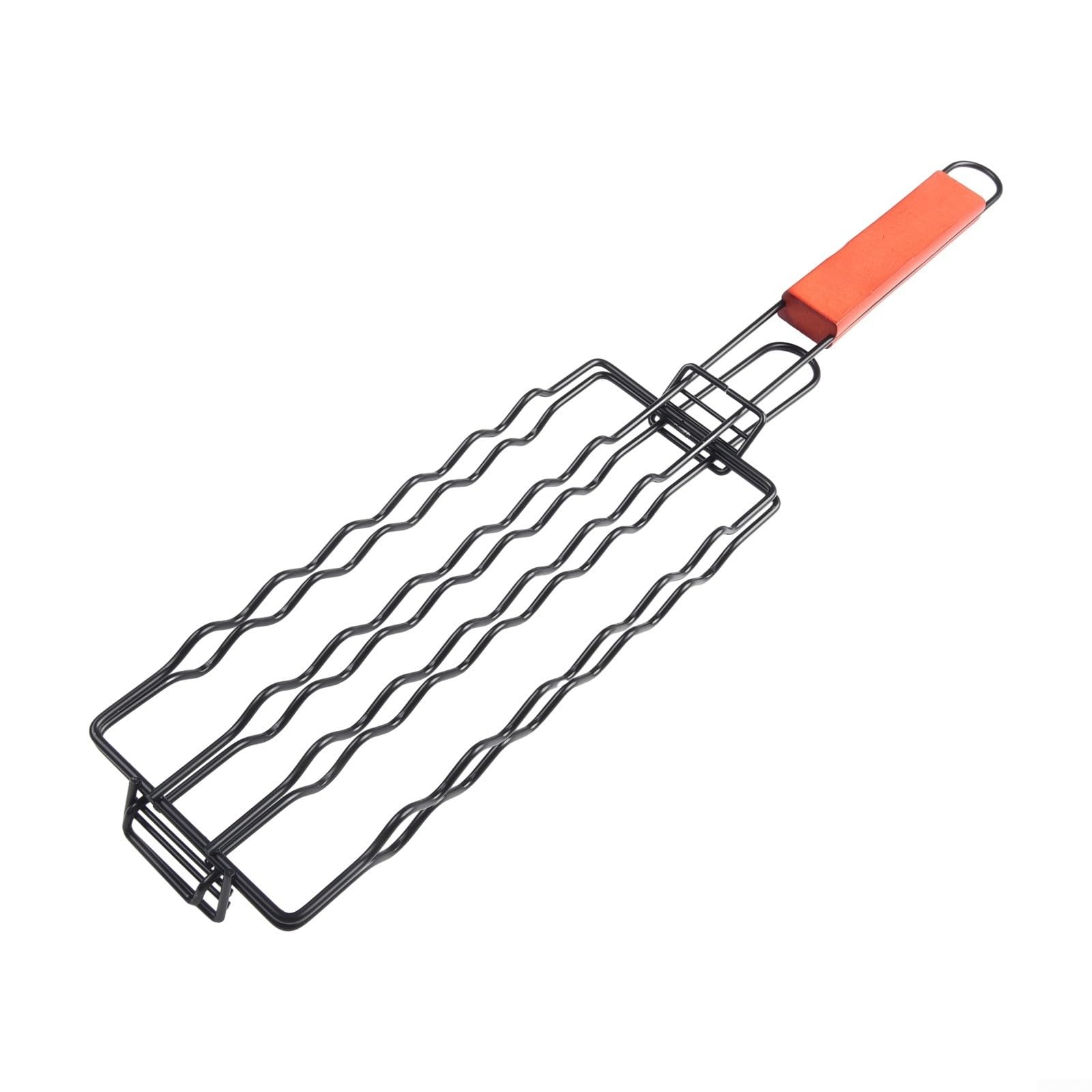 Hot Dogs Grilling Basket, Folding Portable Stainless Steel - Sausage Rack BBQ Grill Basket - Grill Mesh Clip Holder, Outdoor Grilling Tools
