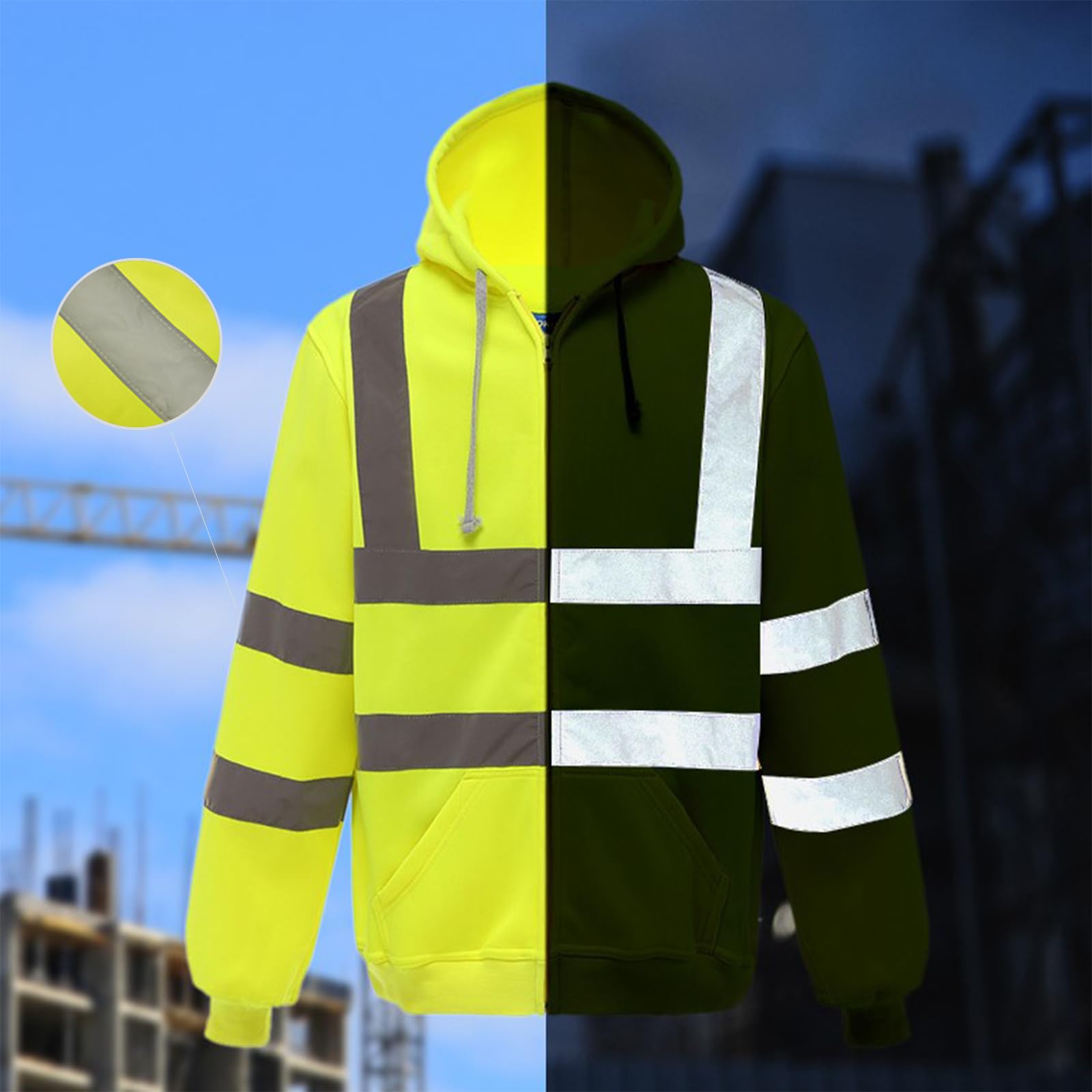 Sweat à capuche haute visibilité réfléchissant à fermeture éclair pour homme en polaire haute visibilité personnalisable