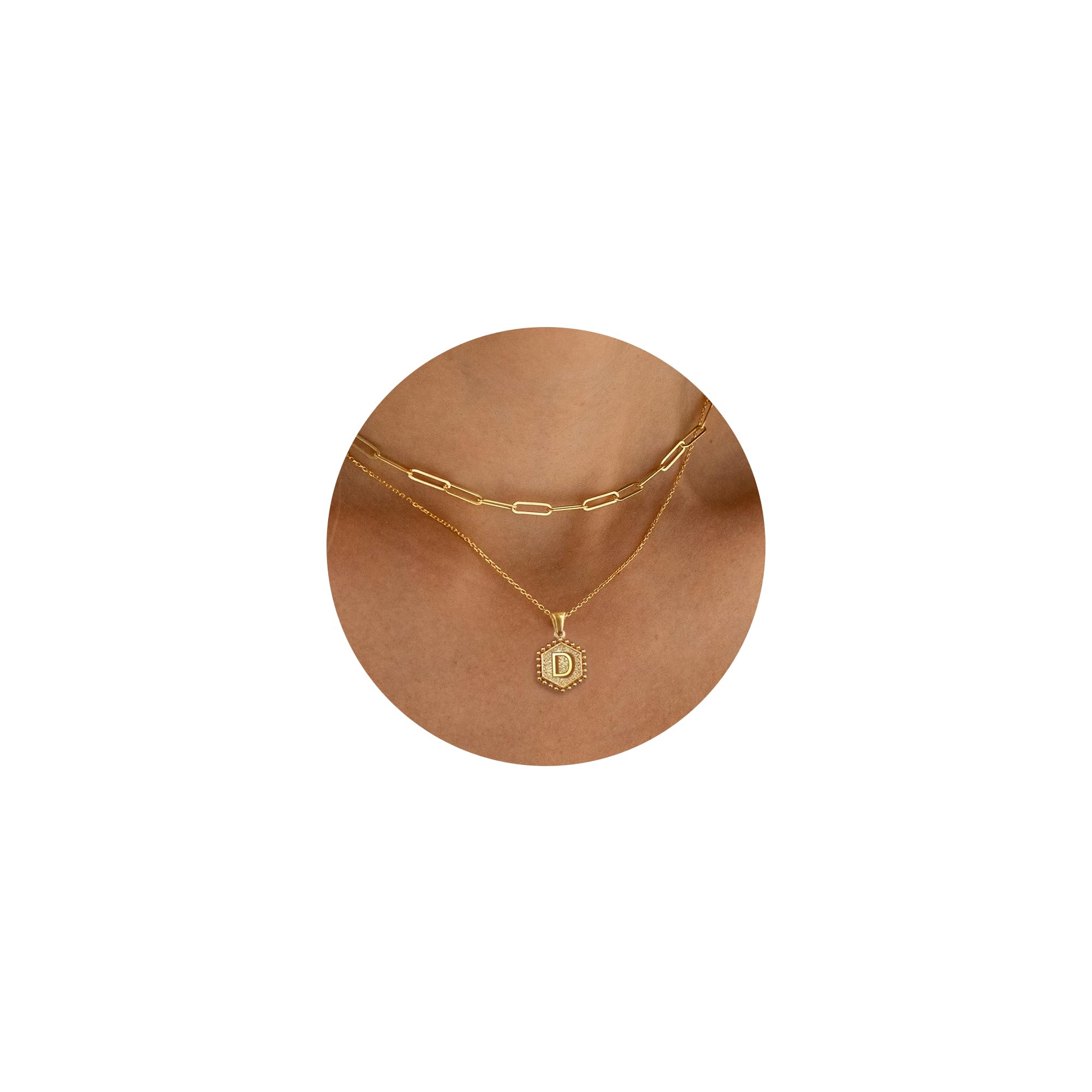 GIFT4U Dainty Gold Necklace for Women - 18K Gold Plated Layered Initial Necklaces for Women Simple Paperclip Chain Hexagon Letter Initial Necklace Gold Layered Necklaces for Women Jewelry Gifts