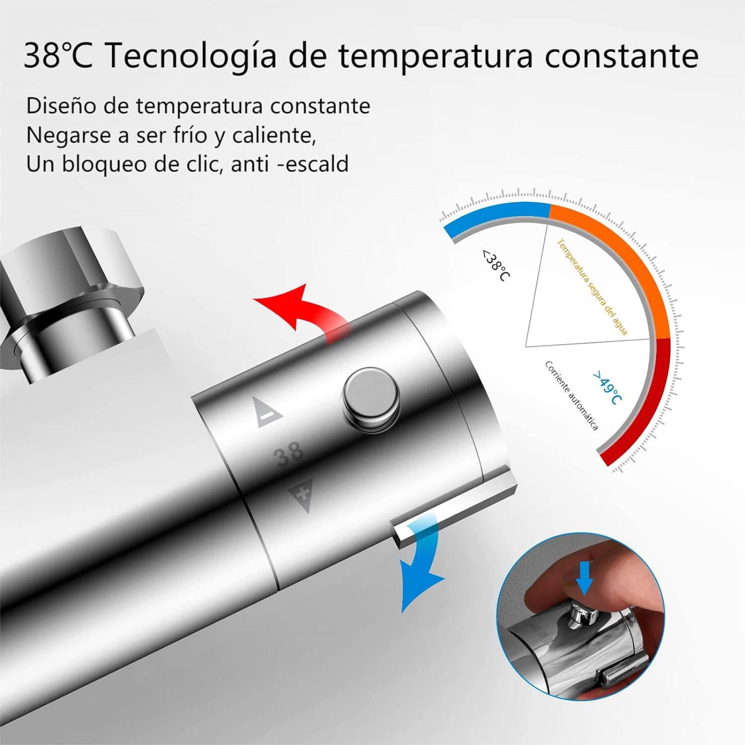 Columna de Ducha Termostática YOOZENA Conjunto de ducha Multifuncional Inoxidable Altura Ajustable 829mm-1221mm Ducha de Mano 3 Funciones Ducha Redondo para Cuarto de Baño