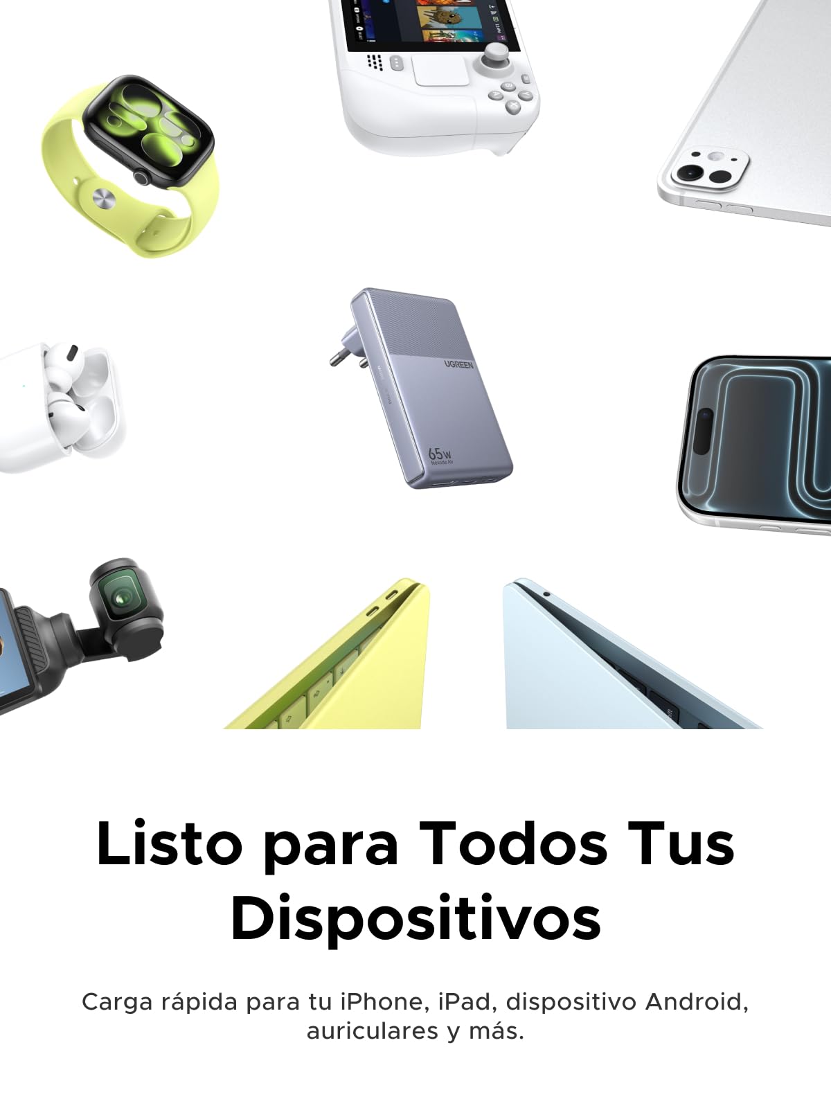 UGREEN Nexode Air 65W Cargador USB C Carga Rápida Ultra Slim Adaptador | 3 Puertos PD 3.0 PPS 25W Compatible con iPhone 17 Pro Max Air 16 15 14 13 Galaxy S26 25 24 Pixel 10 Pro iPad MacBook Air