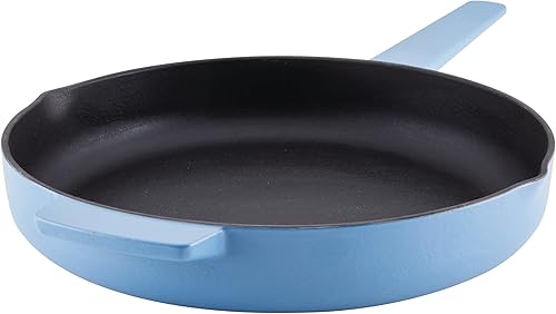 KitchenAid Sarténsartén de hierro fundido esmaltado con mango auxiliar y boquillas de vertido, 12 pulgadas, terciopelo azul
