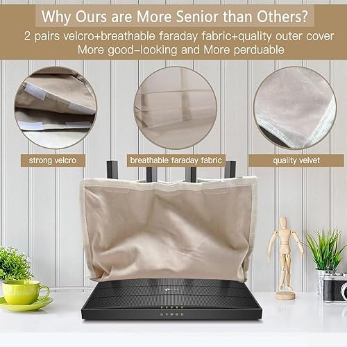 Miniatura 4 de Cubierta WiFi para protección, cubierta de enrutador WiFi Faraday, enrutador WiFi Guard para enrutadores WiFi (terciopelo beige)