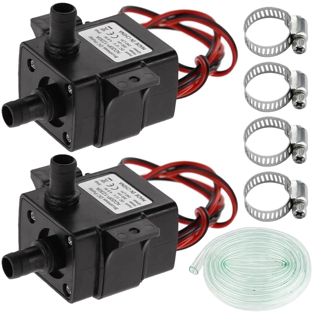 JYUDAUFU DC 12V 3.6W Mini Brushless Water Pump, 240L/h Nozzle Diameter 8mm Mini Water Pump Brushless Cooling System Flow Rate Heat Dissipation for Aquarium, with Water Tube (2 Pcs)