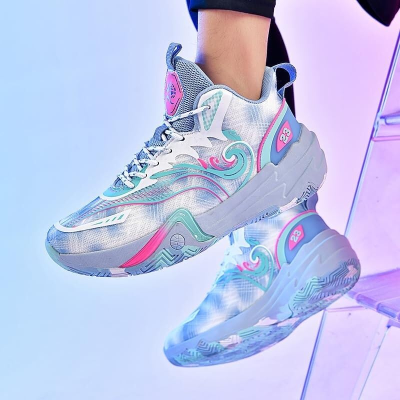 Męskie buty do koszykówki Uniseks, wysokie sportowe, oddychające, amortyzowane, odpowiednie treningów na hali świeżym powietrzu(Blue,43 EU)