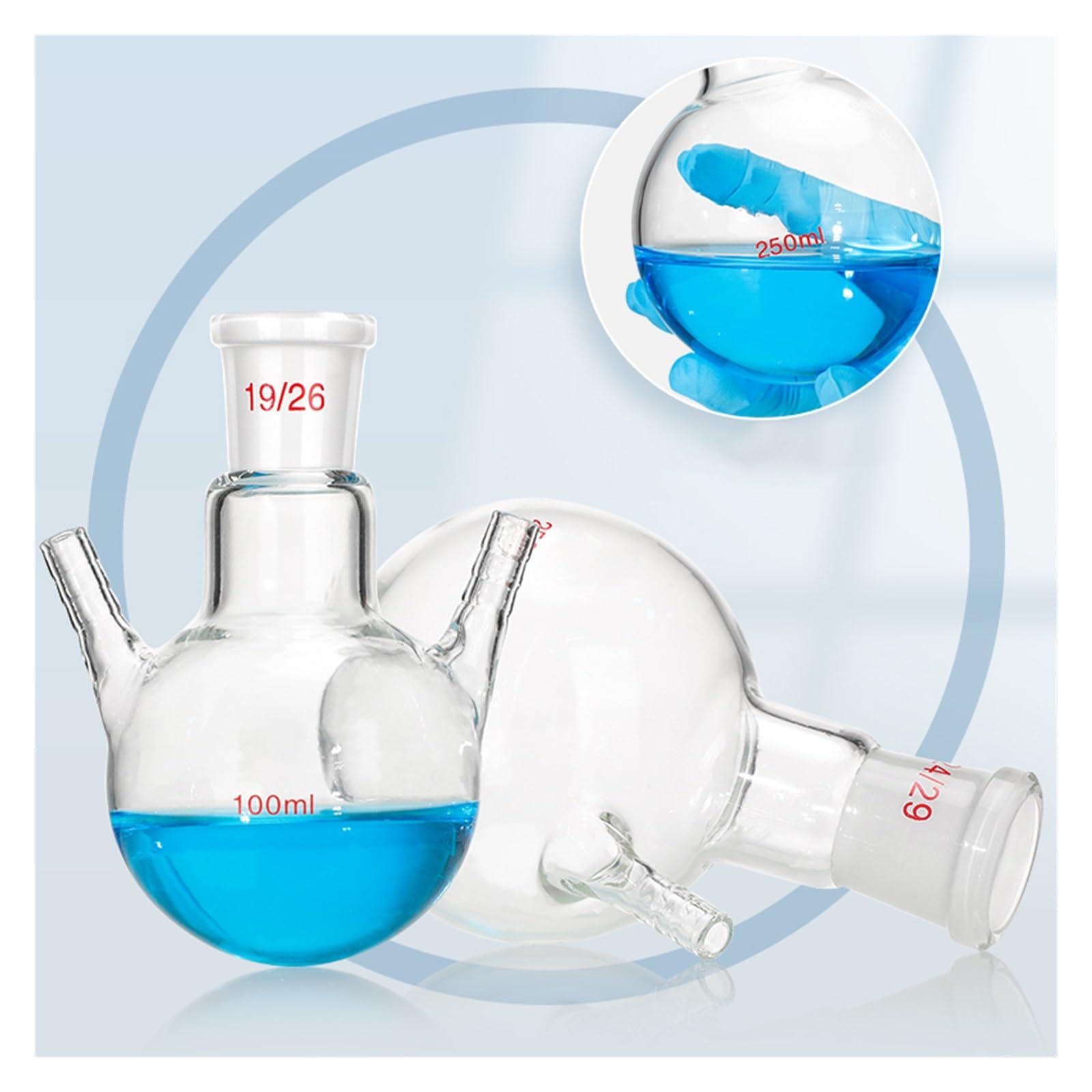 Matraz de doble rama con tubo de rama, matraz de reacción de fondo redondo esférico de vidrio, boca estándar(50ML/24)
