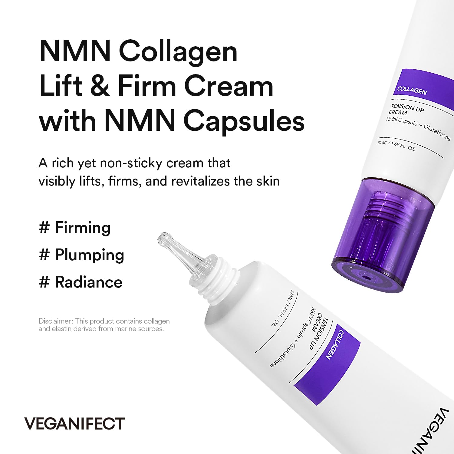 NMN Collagen Cream | Hydrating & Firming Moisturizer with Peptides & Glutathione & Hyaluronic Acid | Boosts Elasticity & Wrinkle Care | Korean Skincare, 1.69 fl.oz - Image 2