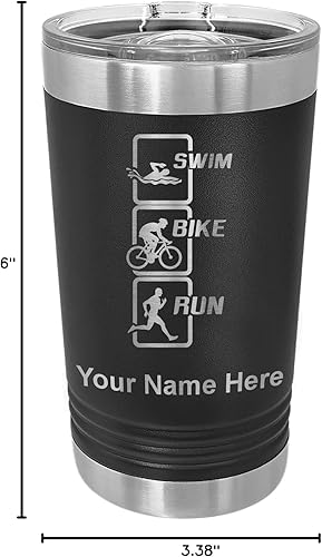 Miniatura 5 de LaserGram Vaso de pinta aislado al vacío de 16 onzas, bicicleta de natación vertical, grabado personalizado incluido (negro)
