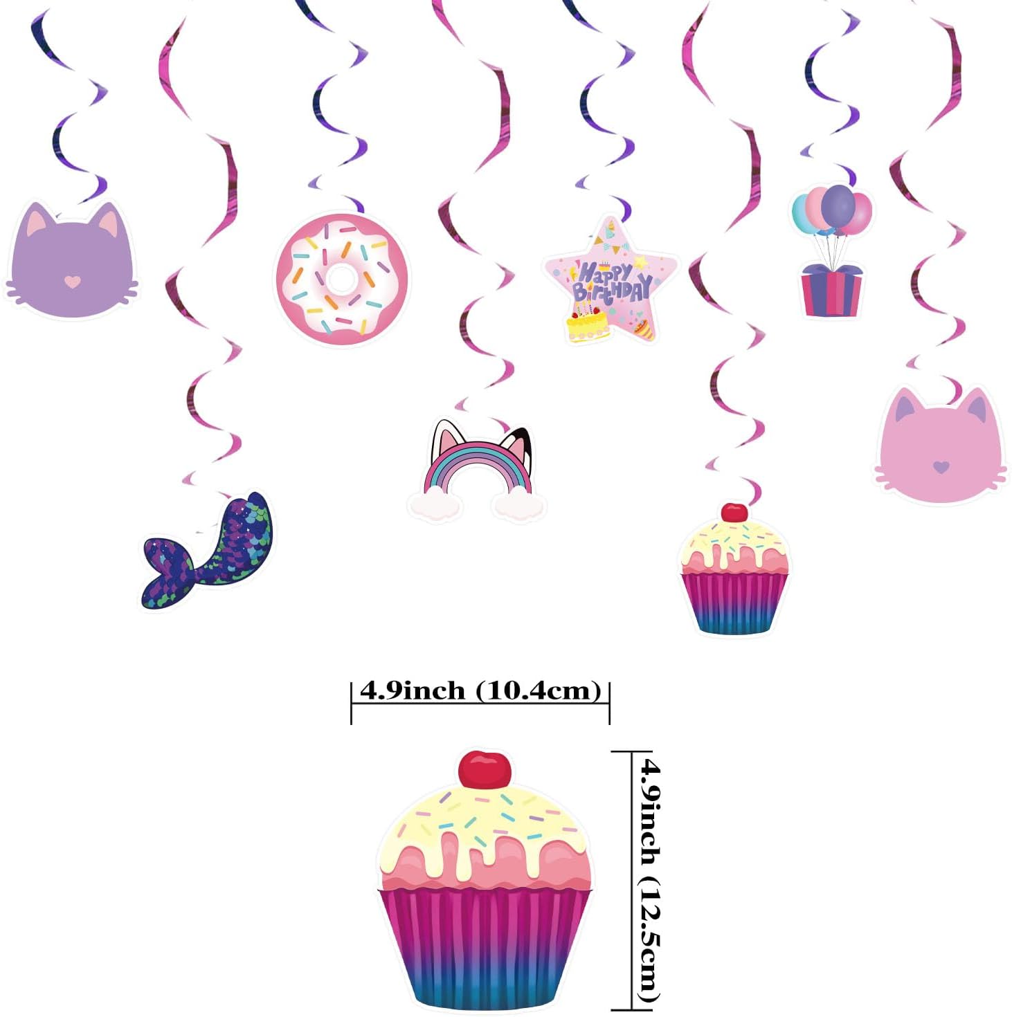 Cat Birthday Party Banner Hanging Swirls, Purple Pink Teal Happy Birthday Banner of Party Supplies for Girls Birthday image 2