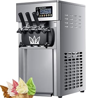 Commercial Ice Cream Maker Machine, 1200W Countertop Ice Cream Serve Machine, with 3 Flavors, LED Digital Display, Material Shortage Alarm, for Snack Bars, Drink Shops, Restaurants