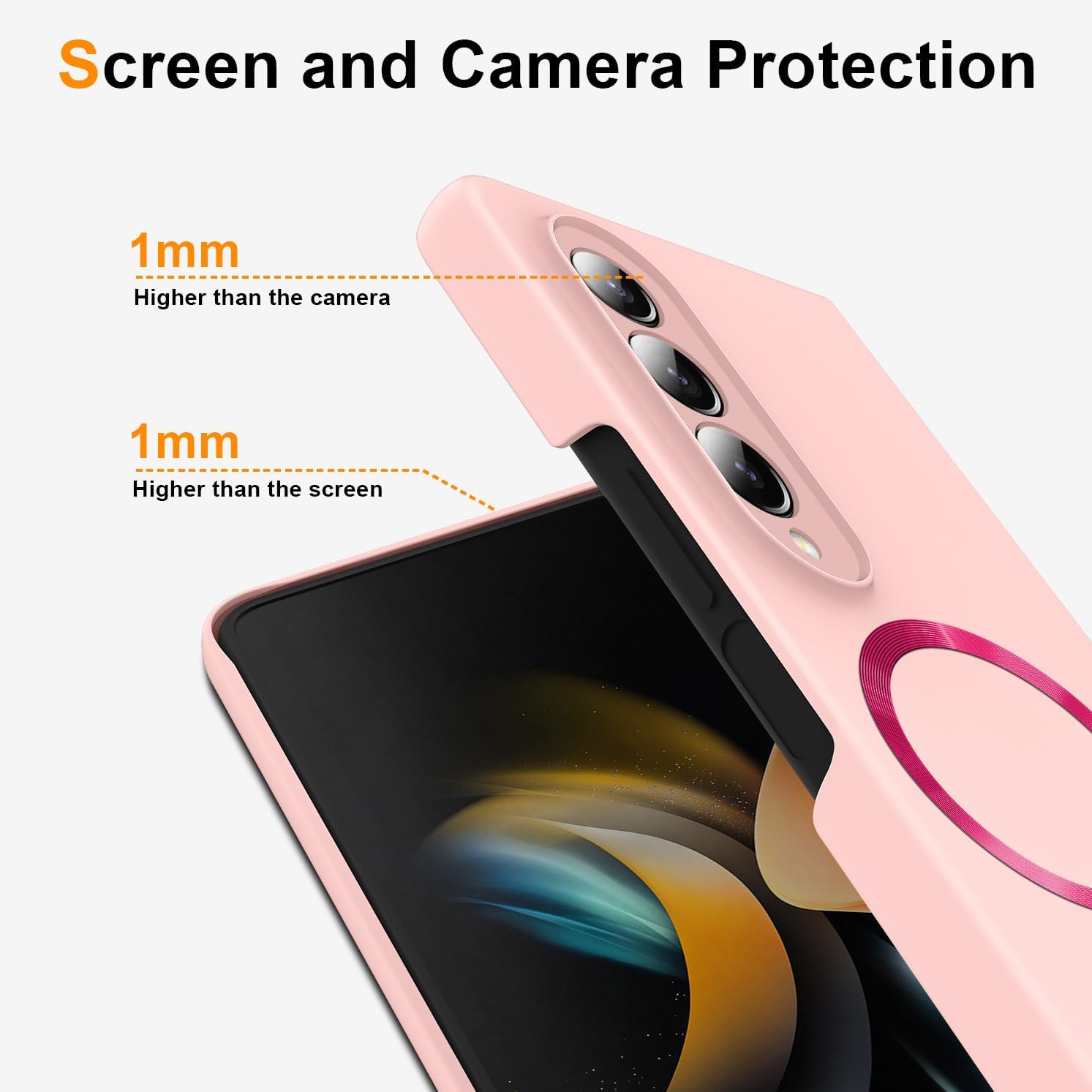 Magnetic for Galaxy Z Fold 4 5G Case,Lightweight,Slim Fit Drop Protection Rugged Shockproof Cover for Samsung Galaxy Z Fold 4 5G, Hard PC Shockproof Protective Phone Pink 7-Z Fold4-15