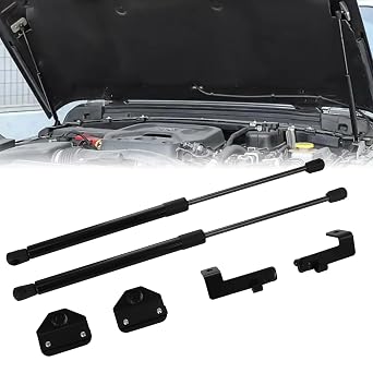 Hood Struts Stainless Steel Bolt-in System Compatible with Wrangler JL 2018-2024 &Gladiator JT 2020-2024 Front Engine Hood Shocks Lift Support All Black Components Struts