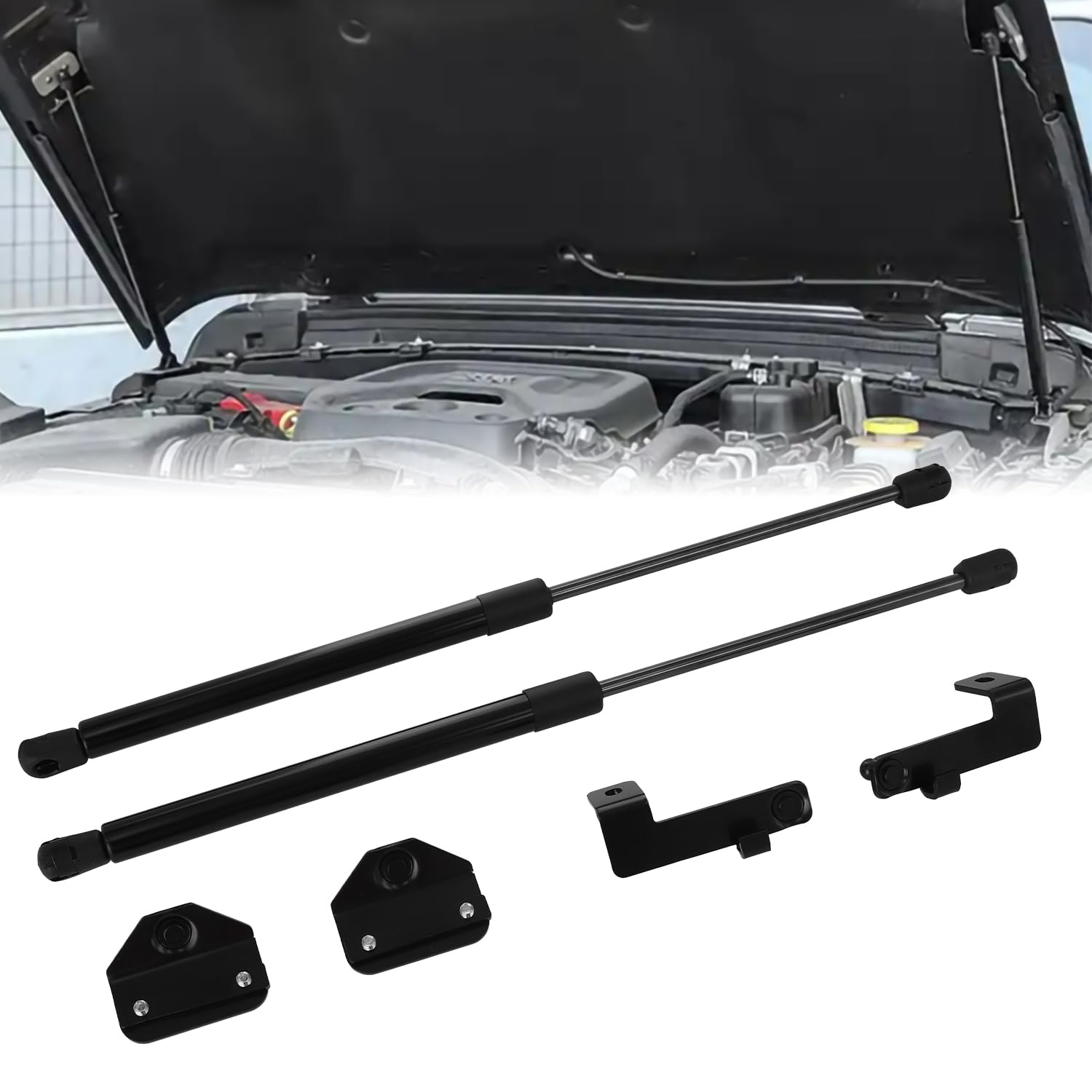 Hood Struts Stainless Steel Bolt-in System Compatible with Wrangler JL 2018-2024 &Gladiator JT 2020-2024 Front Engine Hood Shocks Lift Support (All Black Components Struts)